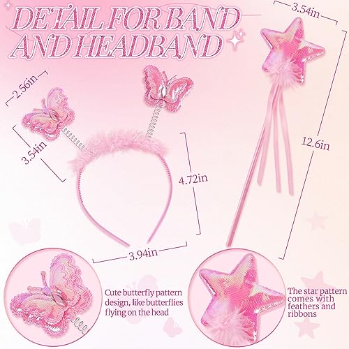 4-Piece Butterfly Fairy Costume Set for Girls 3-8 - Pink Tutu, Wings, Wand & Headband