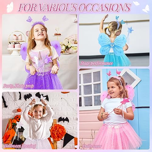 4-Piece Butterfly Fairy Costume Set for Girls 3-8 - Pink Tutu, Wings, Wand & Headband