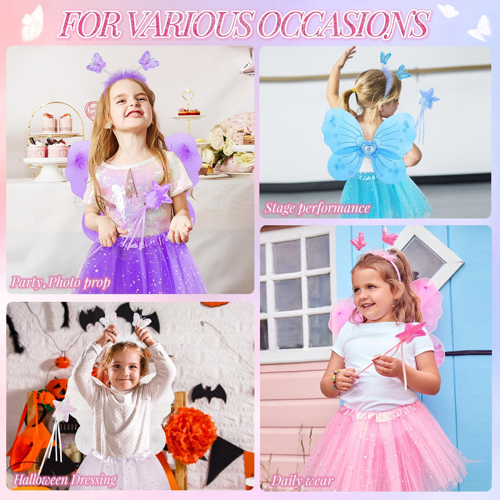 4-Piece Butterfly Fairy Costume Set for Girls 3-8 - Pink Tutu, Wings, Wand & Headband