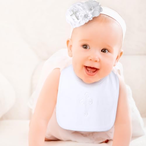 4-Piece Christening Baptism Outfit for Baby Girl – White Bib, Shoes, Socks, and Headband Set