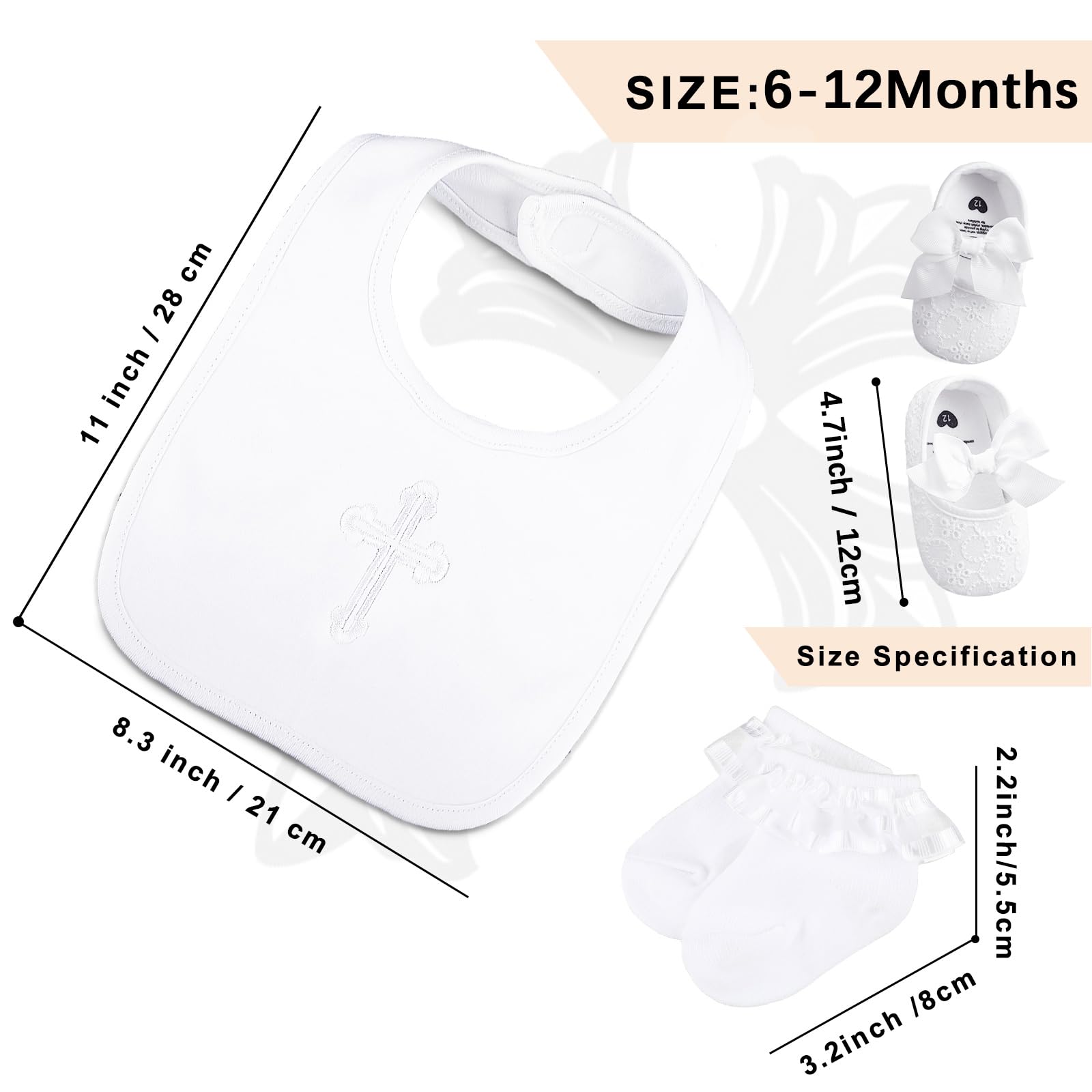 4-Piece Christening Baptism Outfit for Baby Girl – White Bib, Shoes, Socks, and Headband Set