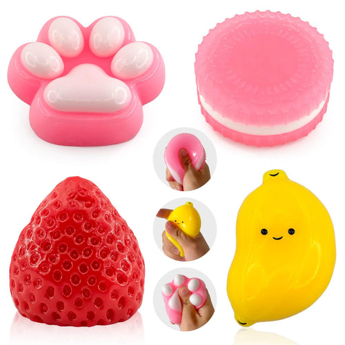 4-Piece Kawaii Squishy Toys – Soft Sensory Fidget Squeeze Set for Stress Relief