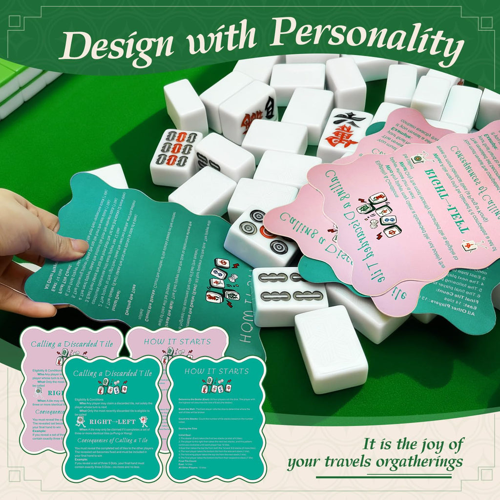 4-Piece Mahjong Tile Shuffler Set with Printed Rules – Manual Mixer for Beginners (Powder Blusher Pink & Green)