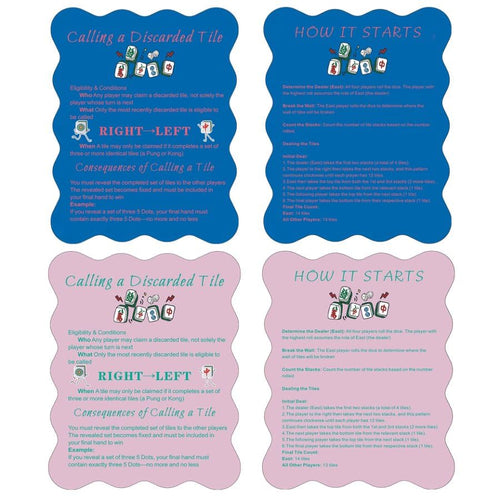 4-Piece Mahjong Tile Shufflers with Printed Rules – Manual Shufflers for Beginners, Pink & Blue