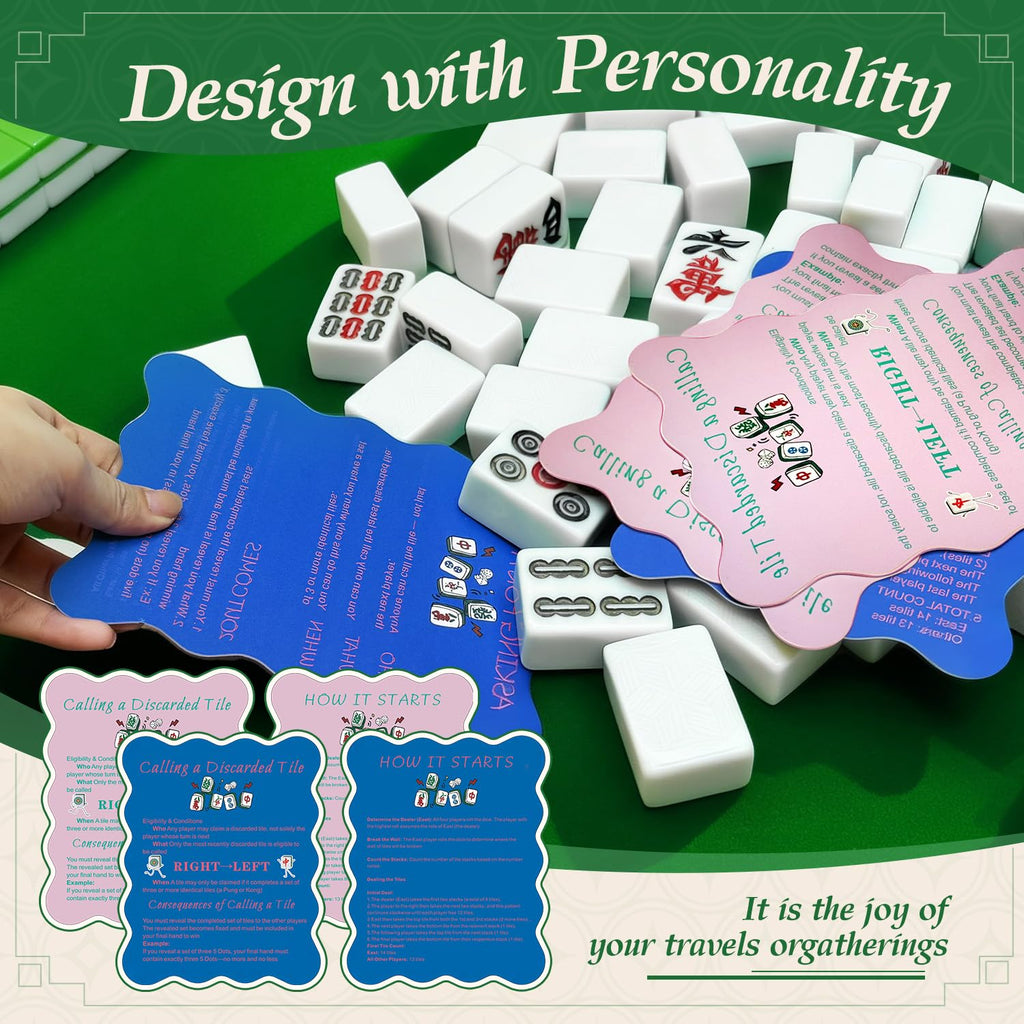 4-Piece Mahjong Tile Shufflers with Printed Rules – Manual Shufflers for Beginners, Pink & Blue