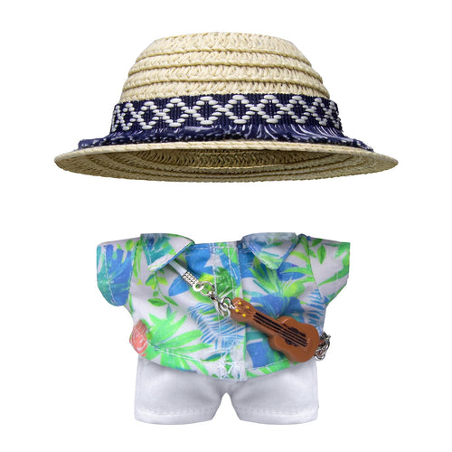 4-Piece Summer Vacation Doll Clothes Set for 6.7in/17cm Dolls - Includes Hat, Shirt, Pants & Guitar