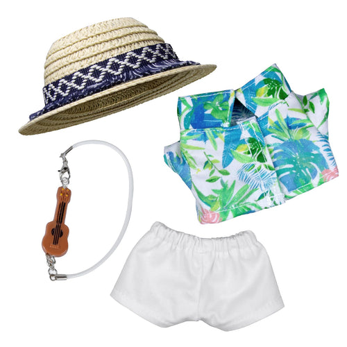 4-Piece Summer Vacation Doll Clothes Set for 6.7in/17cm Dolls - Includes Hat, Shirt, Pants & Guitar