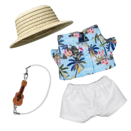 4-Piece Summer Vacation Outfit for 6.7in/17cm Dolls - Includes Hat, Shirt, Pants & Guitar