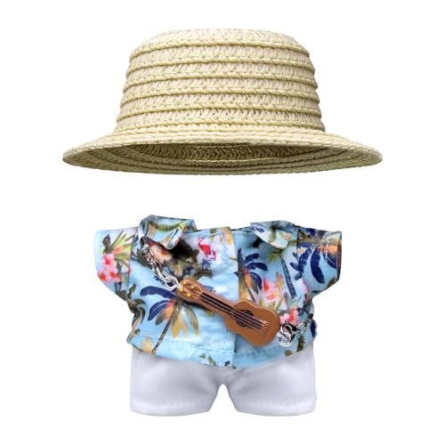 4-Piece Summer Vacation Outfit for 6.7in/17cm Dolls - Includes Hat, Shirt, Pants & Guitar