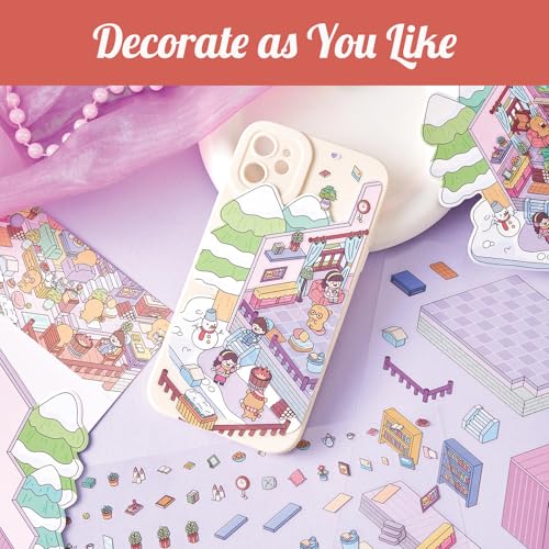 4-Season 3D Scene Sticker Set with Large Backgrounds and Tweezers - 4 DIY Miniature House Kits for Creativity and Stress Relief