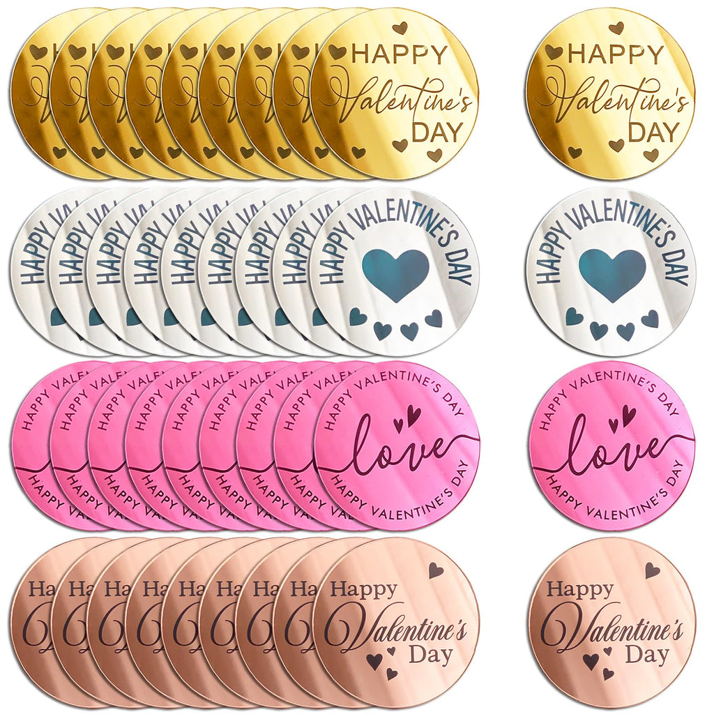40 Acrylic Happy Valentine's Day Cupcake Toppers – 4 Colors, Mirror Finish, Reusable