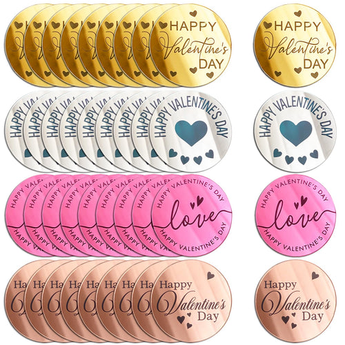 40 Acrylic Happy Valentine's Day Cupcake Toppers – 4 Colors, Mirror Finish, Reusable