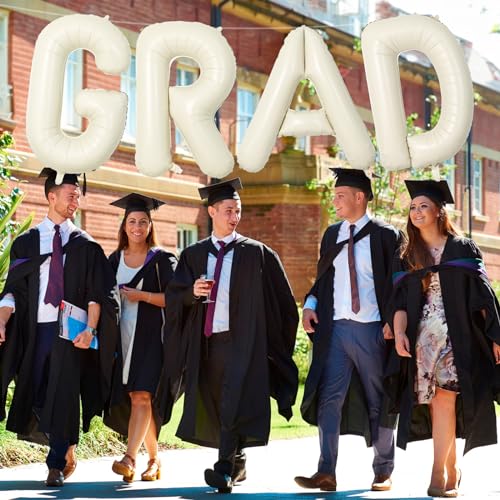 40 Inch Beige GRAD Balloons for Graduation Party Decor - Large Cream Foil Letters for Class of 2026