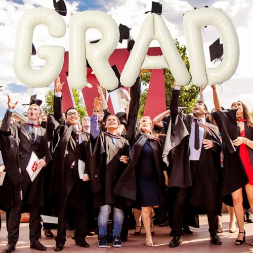 40 Inch Beige GRAD Balloons for Graduation Party Decor - Large Cream Foil Letters for Class of 2026
