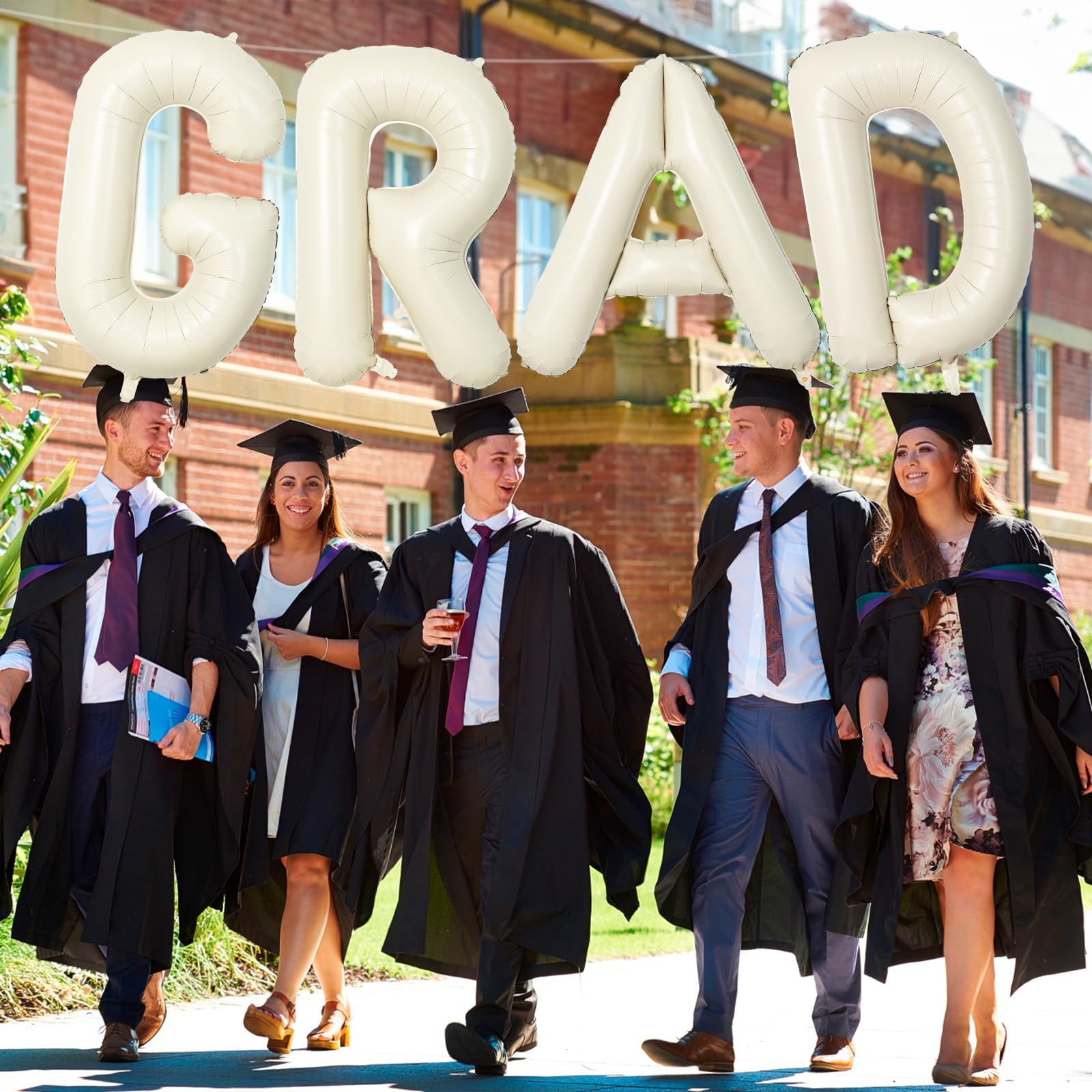 40 Inch Beige GRAD Balloons for Graduation Party Decor - Large Cream Foil Letters for Class of 2026