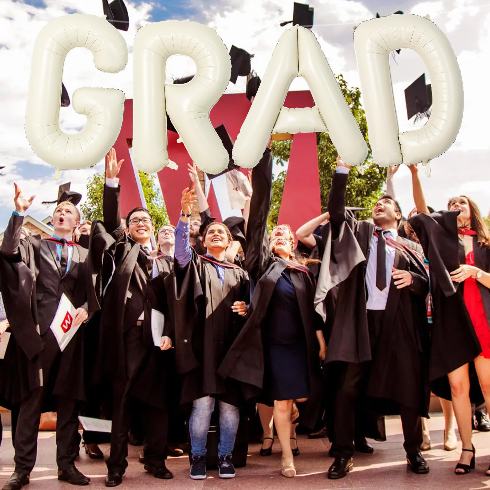 40 Inch Beige GRAD Balloons for Graduation Party Decor - Large Cream Foil Letters for Class of 2026