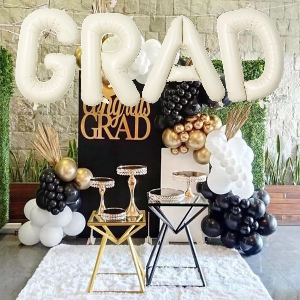 40 Inch Beige GRAD Balloons for Graduation Party Decor - Large Cream Foil Letters for Class of 2026