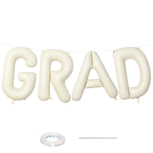 40 Inch Beige GRAD Balloons for Graduation Party Decor - Large Cream Foil Letters for Class of 2026