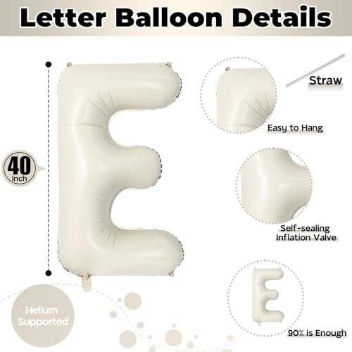 40 Inch Beige HOME Foil Letter Balloons Set for Housewarming Party Decorations - Reusable Mylar Balloon Banner with Ribbon