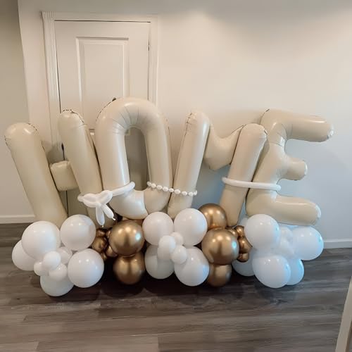 40 Inch Beige HOME Foil Letter Balloons Set for Housewarming Party Decorations - Reusable Mylar Balloon Banner with Ribbon
