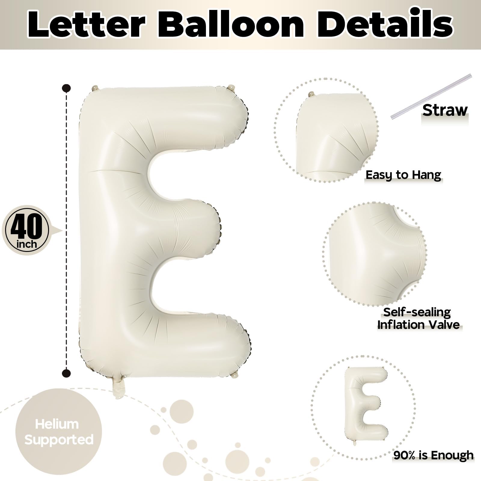 40 Inch Beige HOME Foil Letter Balloons Set for Housewarming Party Decorations - Reusable Mylar Balloon Banner with Ribbon