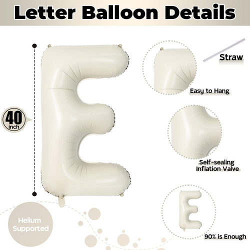 40 Inch Beige HOME Foil Letter Balloons Set for Housewarming Party Decorations - Reusable Mylar Balloon Banner with Ribbon