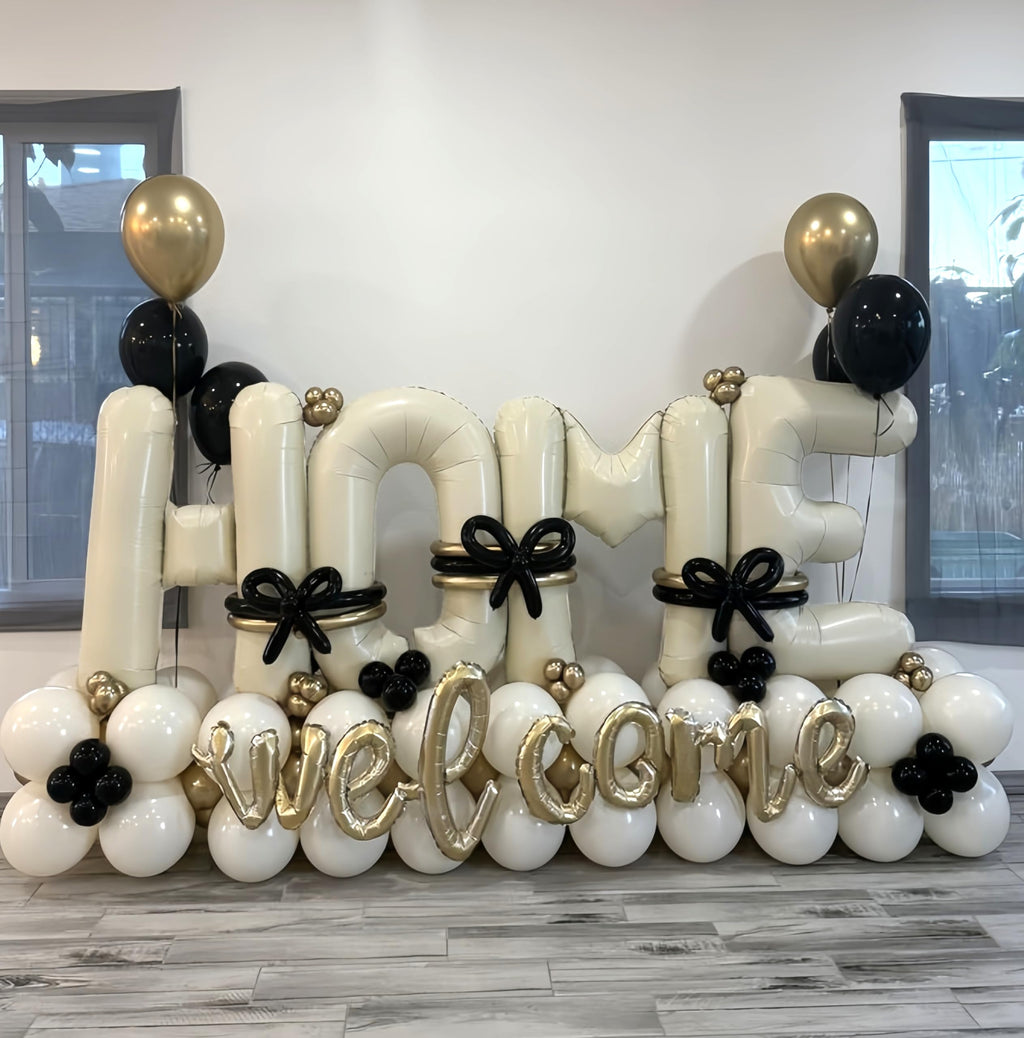 40 Inch Beige HOME Foil Letter Balloons Set for Housewarming Party Decorations - Reusable Mylar Balloon Banner with Ribbon