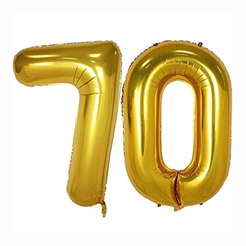 40 inch Gold Foil 70 Helium Jumbo Digital Number Balloons for 70th Birthday Party Decorations