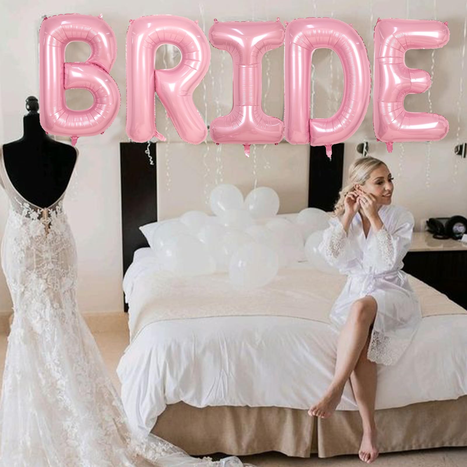 40 Inch Pastel Pink BRIDE Foil Balloon Set - 5 Large Letter Balloons for Bridal Shower, Bachelorette Party Decorations
