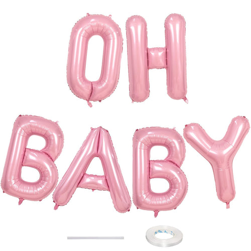 40 Inch Pastel Pink OH BABY Balloon Letters Set - 6 Foil Balloons with Ribbon for Baby Shower Gender Reveal Decor