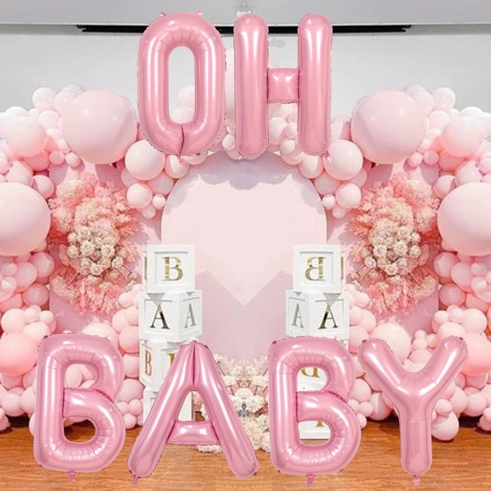 40 Inch Pastel Pink OH BABY Balloon Letters Set - 6 Foil Balloons with Ribbon for Baby Shower Gender Reveal Decor