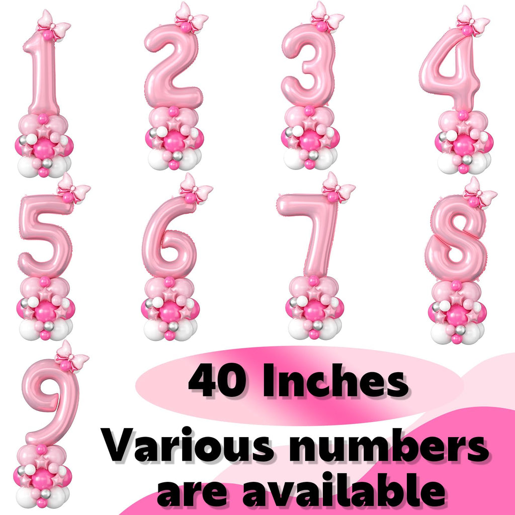 40 Inch Pink Number 2 Balloon for 2nd Birthday - Pastel Pink Foil & Latex Tower Set with Stars and Bow