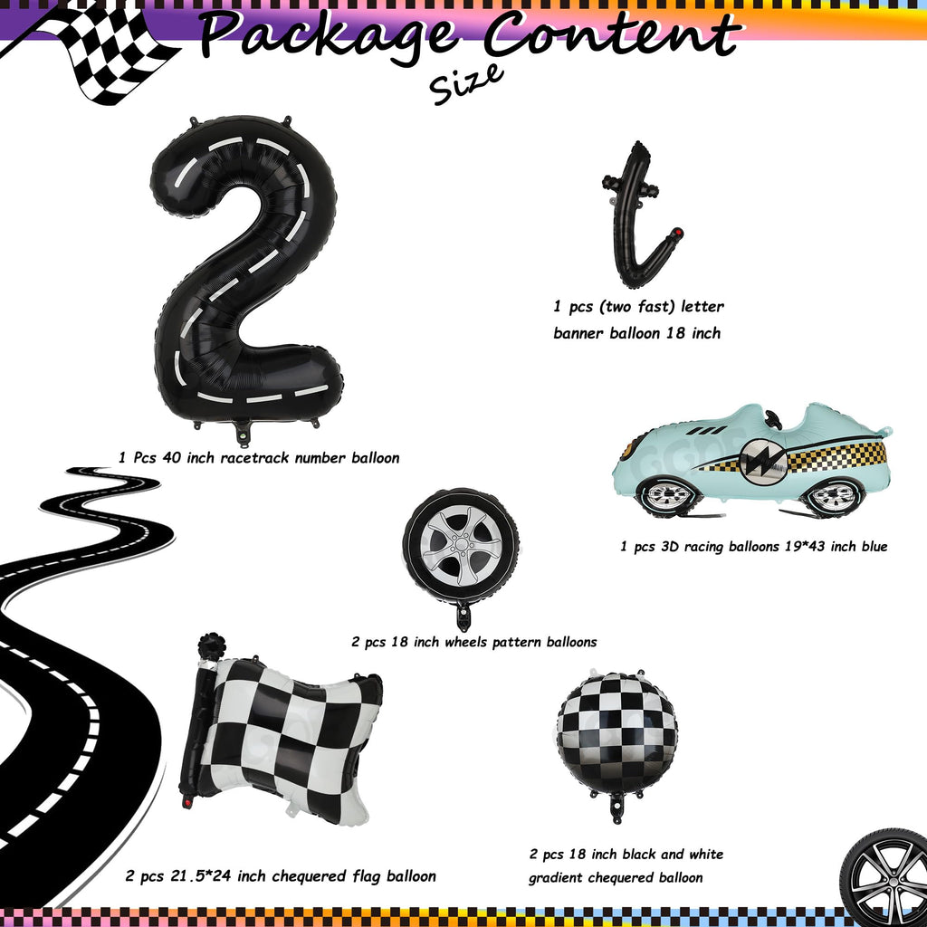 40-Inch Race Car Number 2 Balloon & Two Fast Banner Set - Black Blue Party Decor
