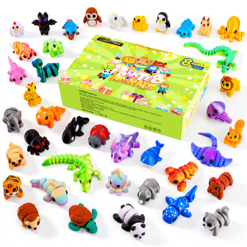 40 Mini 3D Printed Articulated Animals - Cybermaker Pack for Party Favors & Classroom Prizes