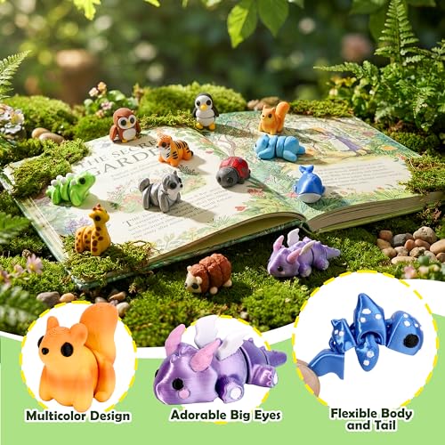 40 Mini 3D Printed Articulated Animals - Cybermaker Pack for Party Favors & Classroom Prizes