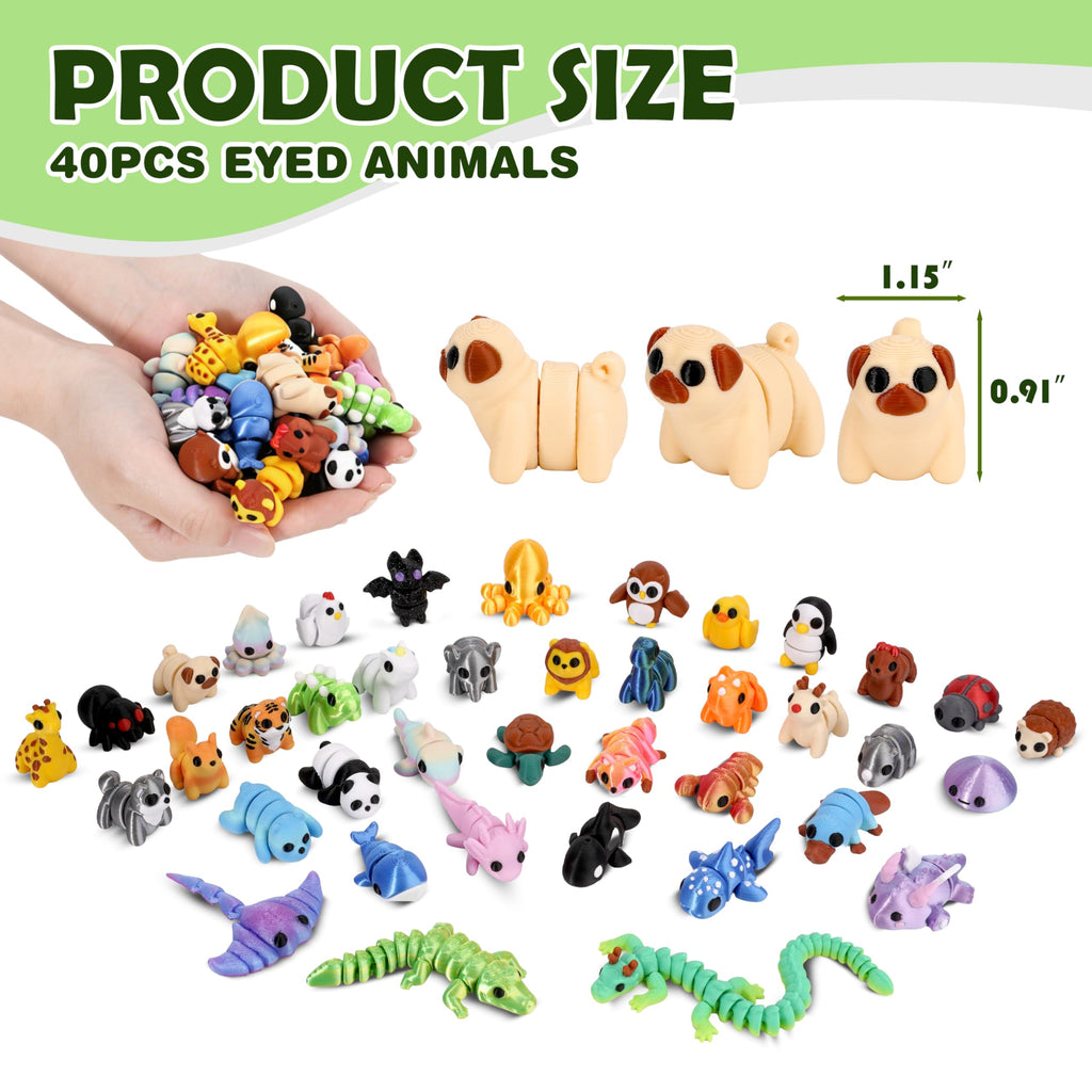 40 Mini 3D Printed Articulated Animals - Cybermaker Pack for Party Favors & Classroom Prizes