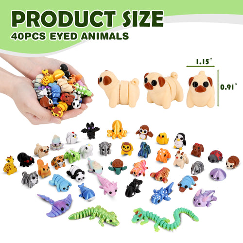 40 Mini 3D Printed Articulated Animals - Cybermaker Pack for Party Favors & Classroom Prizes