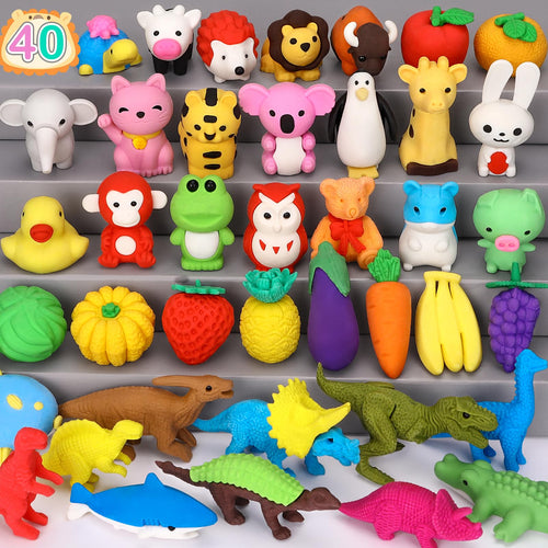 40-Pack Animal Erasers for Kids – 3D Puzzle Mini Erasers Bulk Classroom Prizes Desk Pets