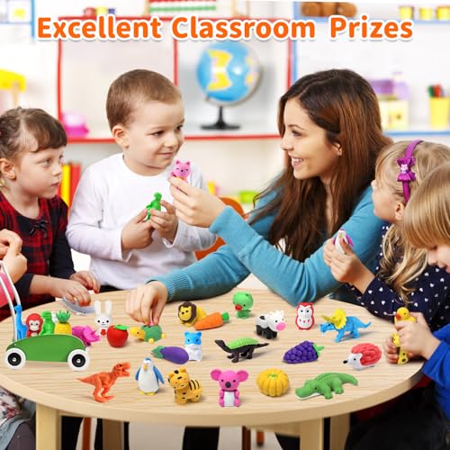 40-Pack Animal Erasers for Kids – 3D Puzzle Mini Erasers Bulk Classroom Prizes Desk Pets