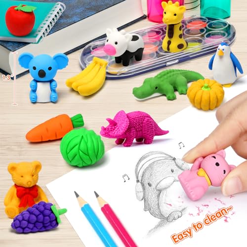 40-Pack Animal Erasers for Kids – 3D Puzzle Mini Erasers Bulk Classroom Prizes Desk Pets