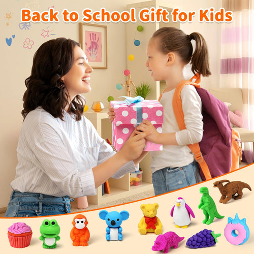40-Pack Animal Erasers for Kids – 3D Puzzle Mini Erasers Bulk Classroom Prizes Desk Pets