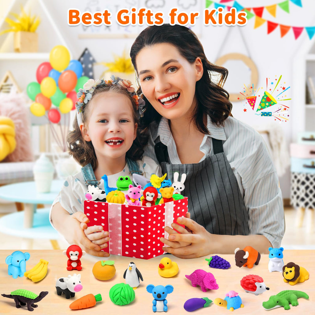 40-Pack Animal Erasers for Kids – 3D Puzzle Mini Erasers Bulk Classroom Prizes Desk Pets