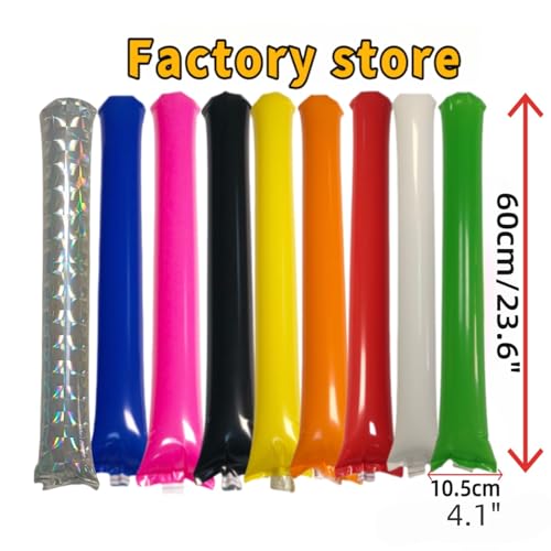 40-Pack Inflatable Thunder Sticks (23.6") for Sports Cheering – Boom Sticks in 9 Colors
