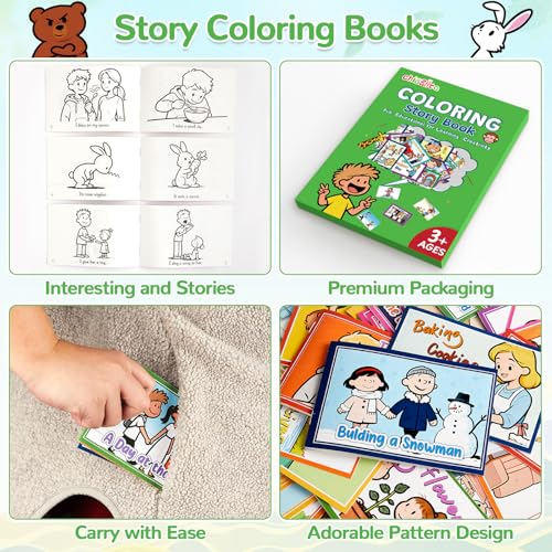 40 Pack Mini Story Coloring Books for Toddlers & Kids - Bulk Classroom Activity Supplies (Green, 4x6 Inches)