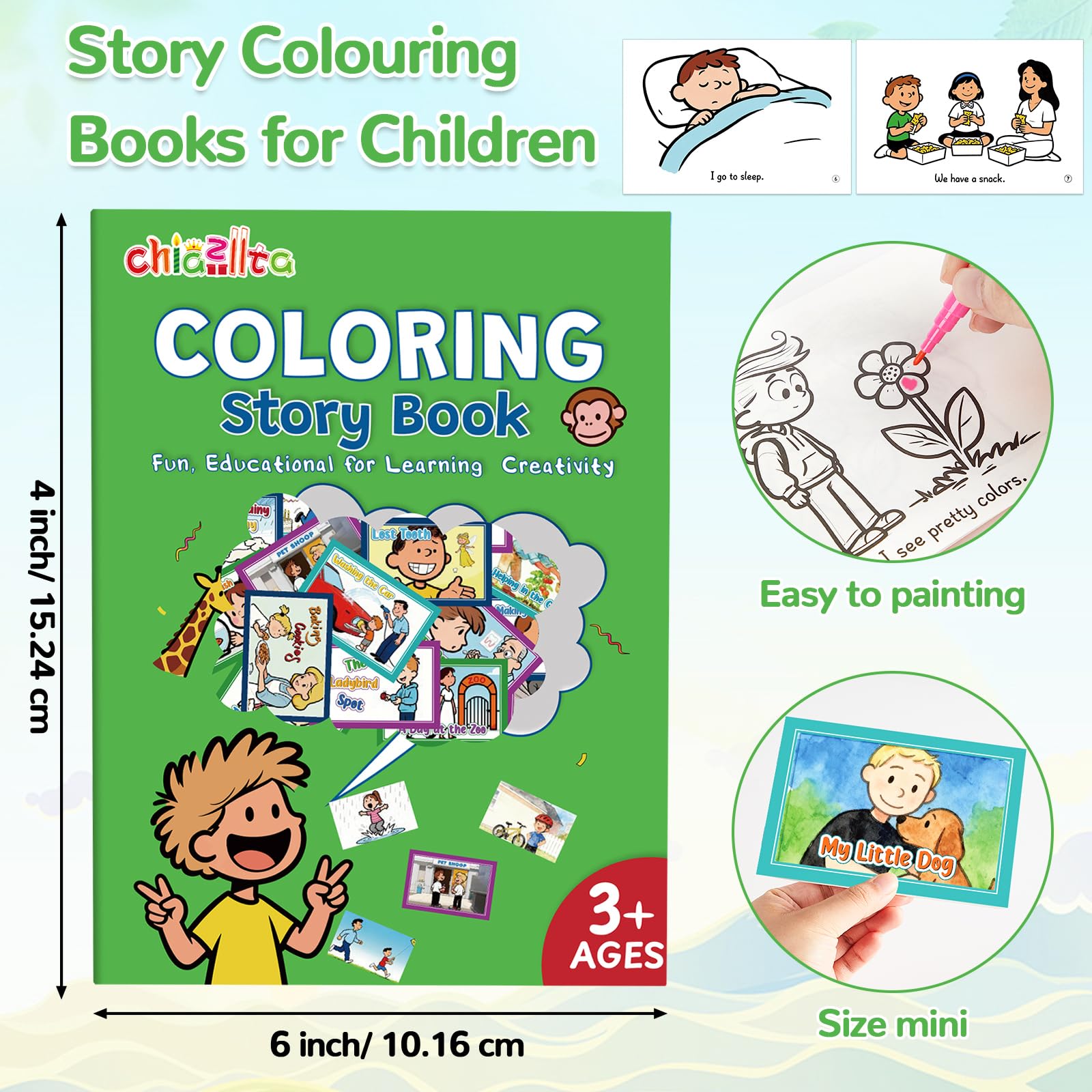 40 Pack Mini Story Coloring Books for Toddlers & Kids - Bulk Classroom Activity Supplies (Green, 4x6 Inches)