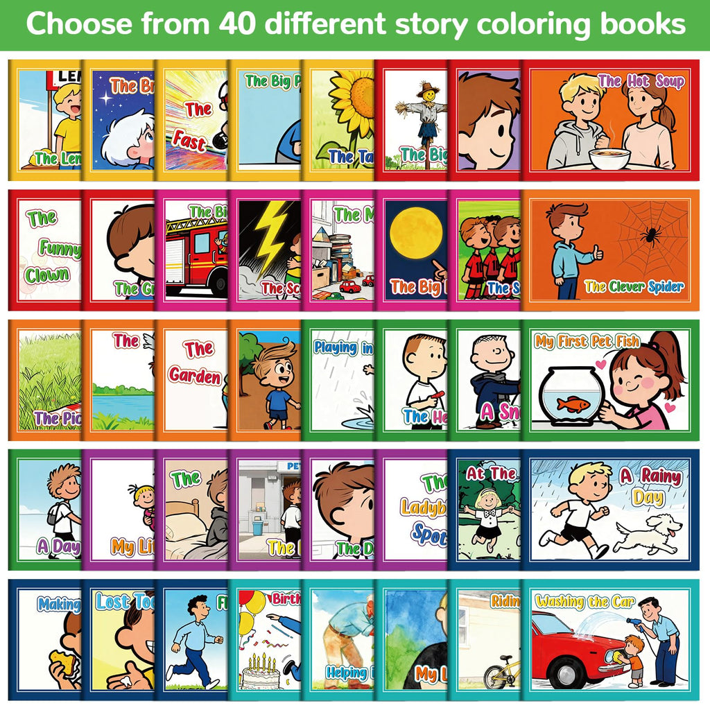 40 Pack Mini Story Coloring Books for Toddlers & Kids - Bulk Classroom Activity Supplies (Green, 4x6 Inches)