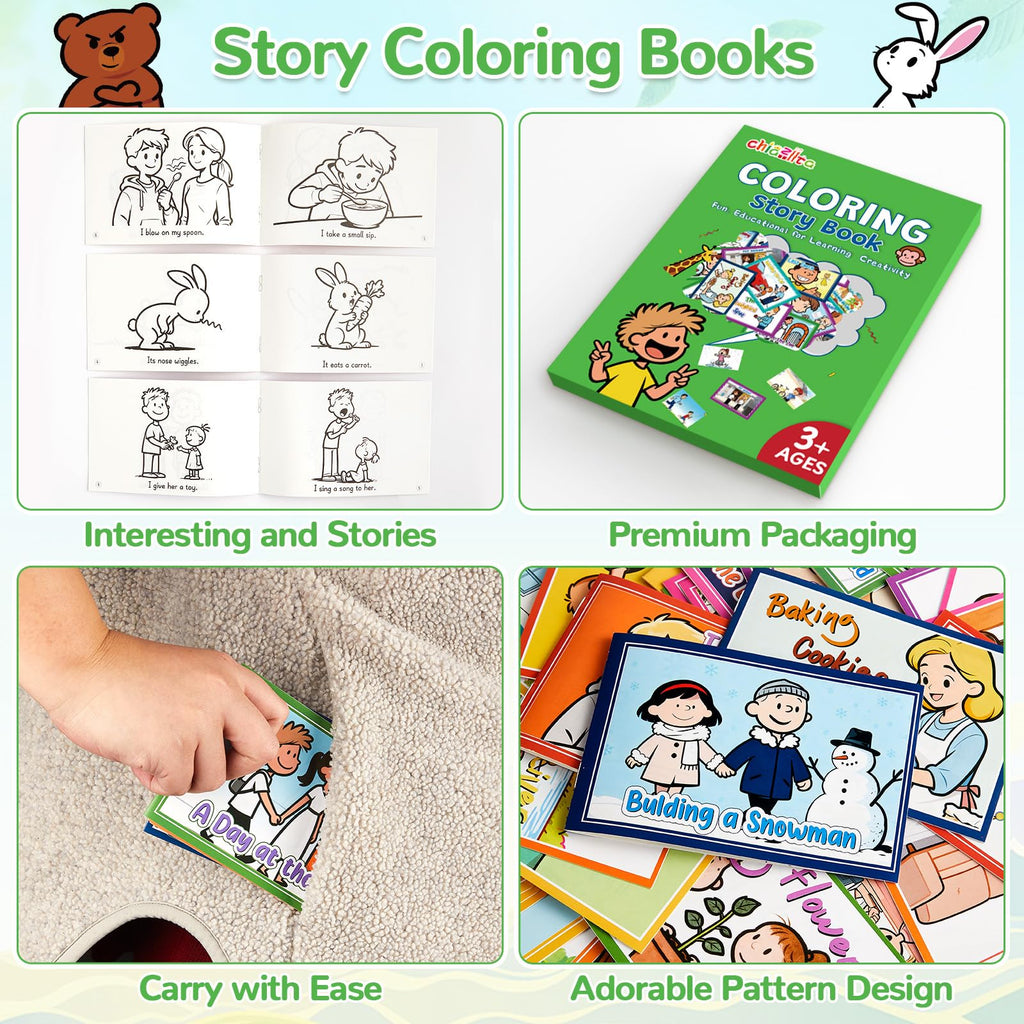 40 Pack Mini Story Coloring Books for Toddlers & Kids - Bulk Classroom Activity Supplies (Green, 4x6 Inches)