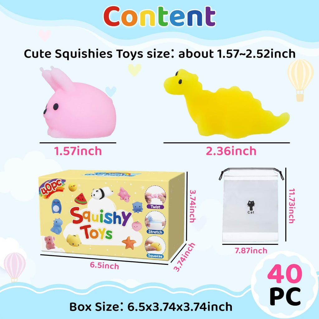 40-Pack Mochi Squishies: Unique Kawaii Animal Squishy Toys for Kids Party Favors