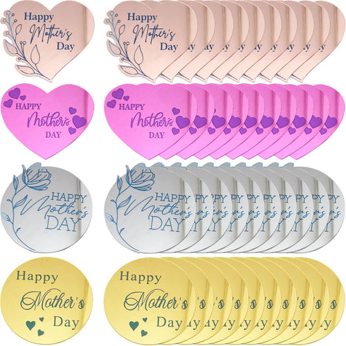 40-Pack Mother's Day Cupcake Toppers - Mirror Acrylic Hearts in 4 Colors by XBYzuzi
