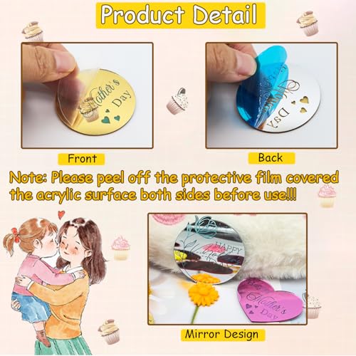 40-Pack Mother's Day Cupcake Toppers - Mirror Acrylic Hearts in 4 Colors by XBYzuzi